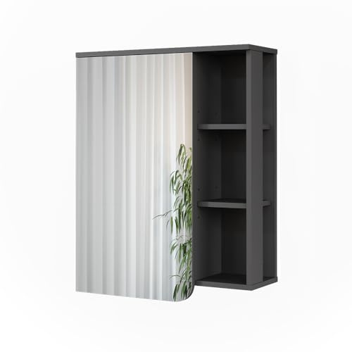 Vicco Spiegelschrank Karen, Anthrazit/Weiß, 60 x 75 cm | mit Spiegel und offenen Ablagen zur Wandmontage