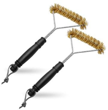 Risipu Lot de 2 brosses pour barbecue en laiton - Pour grille en fonte - Poils en laiton extra durs - Pour barbecue à gaz, charbon de bois, barbecue électrique - Avec poignée en polypropylène