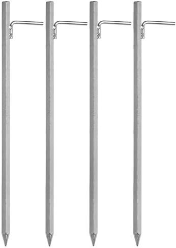 Lot de 4 piquets d'ancrage au sol de 50 cm avec crochets en L en acier galvanisé - Piquet robuste pour une fixation sûre des tentes, des pavillons et des bâches - Idéal pour les sols durs et le