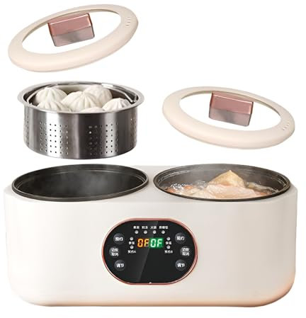Cuiseur à Riz Multifonctionnel entièrement Automatique, mijoteuse Double, cuiseur à Riz 1,8 L + 1,8 L avec des Pots Doubles, Affichage d'écran numérique, Peut être programmé et Garder au Chaud