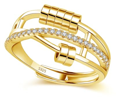 Bewenda Silber Anxiety Ring für Damen, 925 Sterling Silber Angst Ring mit Perlen Zirconia, Flexibel Verstellbar Anti Stressring, Unendlichkeit Spinner Fidget Ringe, Unisex Stimmungsring gegen Stress