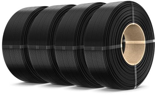 SUNLU 4 KG PLA+2.0 Refill Filament Paket, Utan Spole Starkare PLA PLUS 3D Filament, Kompatibel med Bambu Lab 3D-skrivare, 1 kg/rulle, 4 x Svart​
