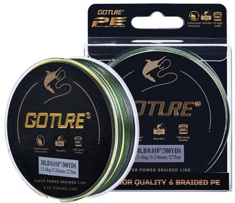 Goture Angelschnur Geflochten 8-Fach, PE30 Schnur, Ultradünne Schnur, Starke Schnur, Sensitive Schnur für Spinnfischen, Raubfisch, Carp Angeln, 274m Farbwechsel