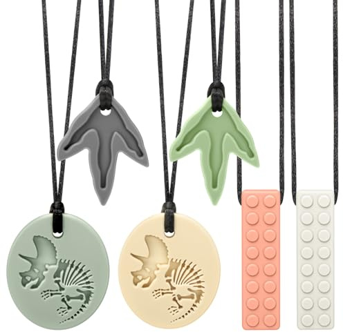 CLDY Kaukette für Kinder, 6er-Pack sensorische Kauketten, Autismus-Spielzeug für Jungen und Mädchen, Beißring aus Silikon BPA-frei, perfekt für Kinder mit ADHS, Beißende, Fingernägel Kauen