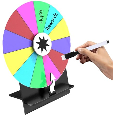Renchey Roue de la Fortune | Roue de Jeu 30 cm - Jeu De Roulette À 12 Cases avec Marqueur Effaçable Tournante pour Événements d'entreprise Foires Collectes De Fonds