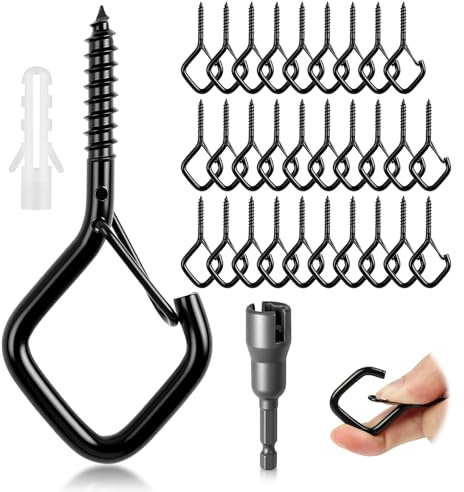 vsshe 30 piezas M5 Ganchos de Tornillo Hembrillas Cerradas, Ganchos de Techo, Ganchos de Rosca con Hebilla de Seguridad, Cáncamos de Tornillo con Rosca de Madera para Macetas, Luces, Jardín