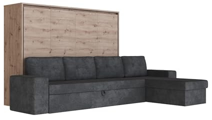 SMARTBett Schrankbett M2 Horizontal 140x200 mit Ecksofa Anthrazit Wildeiche