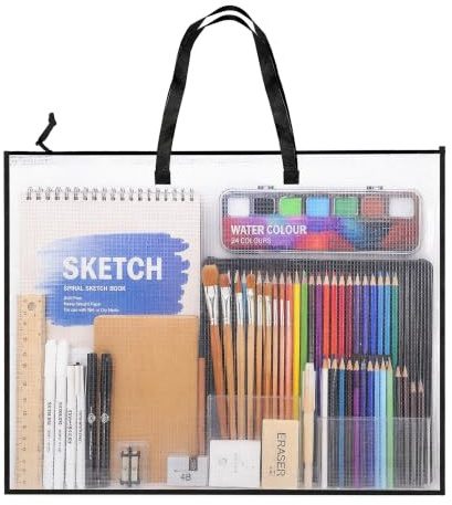LEBKFT Tragetasche für Kunstordner, A2, 63,5 x 48,3 cm, transparent, für Kunstwerke, Poster und Pinnwände, wasserdichte Kunsttasche mit Reißverschluss und Griff