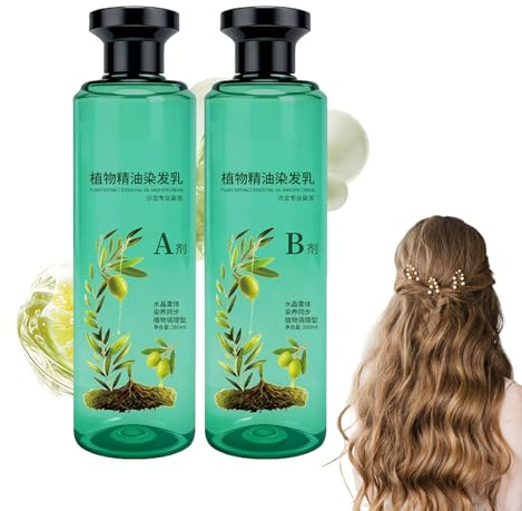 Lot de 2 teintures capillaires à l'huile végétale - 260 ml - Crème brillante naturelle - Pour cheveux blancs et gris - Pour adultes, personnes âgées, jeunes, coiffeurs, maison et salon de coiffure
