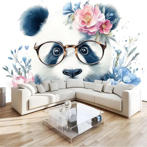 Carta Da Parati Acquerello Animali, Murale Carino Fiori Panda 200 X 140 Cm Adesivo Decorativo Da Parete Carta Da Parati Per Bambini Adolescenti - Non Tessuto Murale Bianco Per Soggiorno Bagno