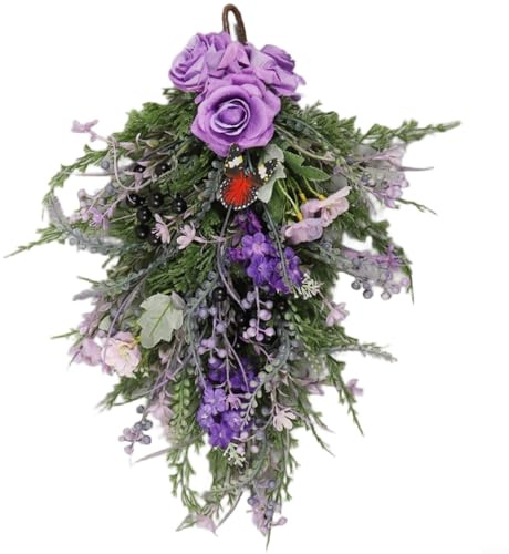 Fauhapyway Rose artificiali viola e giacinto di seta da appendere alla parete, decorazione rustica capovolta, per casa e ufficio, 50 x 35 cm