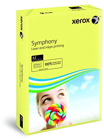 Xerox 003R91957 farbiges Druckerpapier Kopierpapier Symphony pastell, Din A3, 80 g/m², 500 Blatt, für Farblaser- und Inkjetdrucker bestens geeignet, gelb
