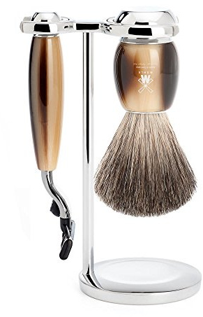 MÜHLE VIVO Brown Horn 3-piece Pure Badger / Mach3 Shaving Set (S81M332M3)