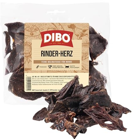 DIBO Rinder-Herz, entfettet, 100g-Beutel, der kleine Naturkau-Snack oder Leckerli für Zwischendurch, Hundefutter, Qualitätskauartikel ohne Chemie