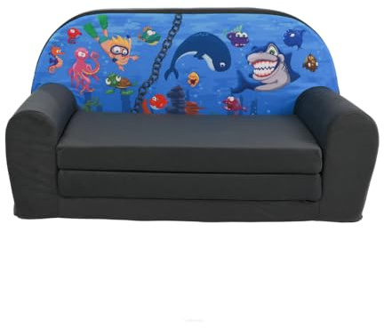 FORTISLINE Kindersofa MINI ausklappbar 78 x 40 x 45 cm - Kindercouch aus Mikrofaser mit Liegefläche 104 cm, abnehmbarem waschbarem Bezug, Oeko-TEX Standard 100, Ocean