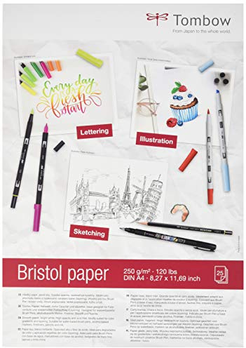 Tombow PB-MARK Zeichenblock Bristol DIN A4 250 g/M2, hellweiß