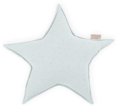 KraftKids Sternkissen Musselin goldene Punkte auf Grün, 45 cm großes Kuschelkissen, Deko-Kissen für das Kinder-Zimmer