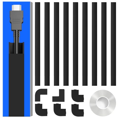 142in Black Cord Hider, Delamu Black Cord Covers for Wires on Wall, One-Cord Cable Hider, Wire Hider Wire Covers for Cords on Wall, Easy Set up Cable Cover Raceway, L15.7 W0.59 H0.4in
