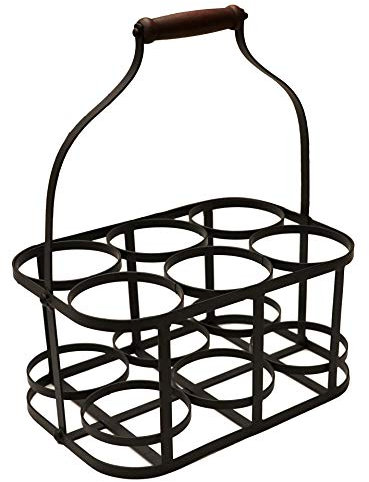 khevga Flaschenkorb Metall – Vintage-Design mit Holzgriff, 6 Flaschen bis 1,5 l, Bier- und Weinträger für Küche, Picknick, Gartenpartys, robust & stilvoll