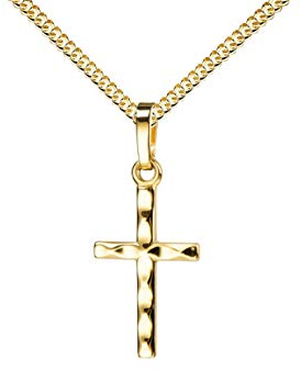 JEVELION Anhänger-Kreuz mit Panzer-Kette vergoldet Goldkreuz für Damen, Herren und Kinder in Wellen-Optik als Kettenanhänger 333 Gold 8 Karat mit Schmuck-Etui