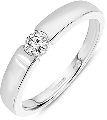 MIORE Bague pour Femmes Bague de Fiançailles Solitaire avec Diamant 0.13 Ct en Or blanc 14 Carat / 585 Or, Bijoux