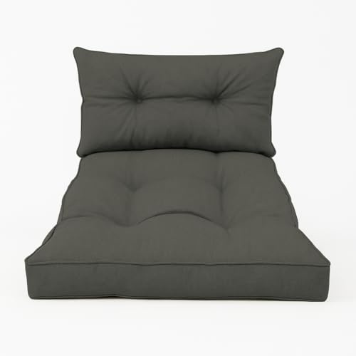 chilly pilley Loungekissen Rattansessel Auflagen Rattanpolster Rattan Lounge Set Gesteppt Sitzkissen Kissen Rückenlehne mit Keder Loungekissen (Set: 1x Sitzkissen 80x60x10, Rückenlehne 60x40, Grau)