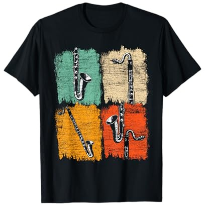 Musique Clarinettiste idée cadeau Clarinet - T-Shirt Retro Clarinette Unisex Adulte Noir et Multicolore - Size S - Manche Courte - Coupe Classique - Col Pointe - Coton - Imported