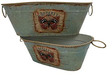 Set 2 cestini, portapane ovali in metallo con stampa decorativa - 2 misure