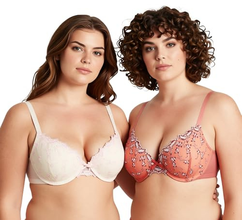Curve Muse Femmes Grande Taille Ajouter 1 Tasse Faire Monter Dentelle à Armatures Broderie Soutiens-Gorge-Lait De Beurre, Orange De La Mecque-105C