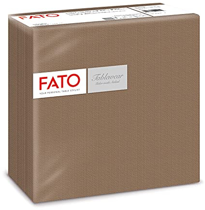 Fato - Serviettes en papier, airlaid, effet textile, paquet de 50 serviettes, format 40x40 pliées en 4, décor Shade Hazelnut