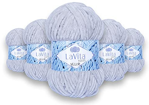 LaVita Yarn VELUR Handstickgarn, 5-Delars Förpackning, 100% Mikro Polyester Garn 1 Kula 100 gr 120 mt (6013)