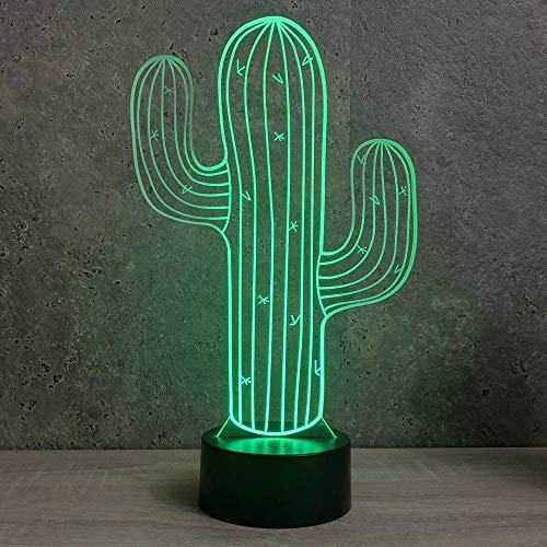 3D Cactus Flower Night Light Lamp Illusion Led 7 Color Changing Touch Switch Table Desk Decoration Lamps Gift with Acrylic Flat ABS Base USB Cable Toy