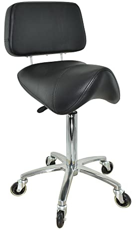 VAKON SALON - Breiter Sattelhocker mit Lehne, Sattelstuhl für Rückenentlastung, Rollhocker höhenverstellbar von 55-75 cm Drehhocker, Praxishocker, Bürohocker, Arbeitshocker