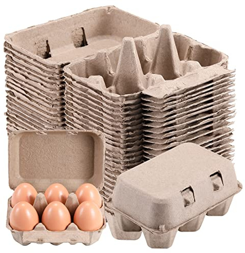 Half Dozen Vintage Egg Cartons 50 Pack, Blank Natural Pulp Egg Cartons 6 Count for Chicken Eggs Reusable, Storage Tray Strong for Holds Up to Six 6 Huevo Carton Cardboard Paper Holder Container