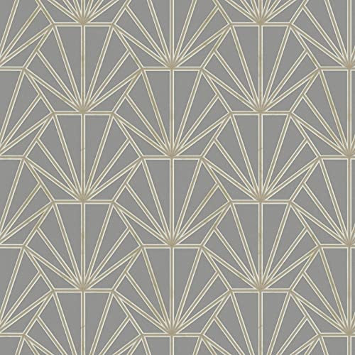 BRICOFLOR Retro-Tapete | 20er Jahre Tapete in Grau und Gold | Art Déco Tapete für Wohnzimmer und Schlafzimmer | Elegante Vliestapete mit geometrischem Muster