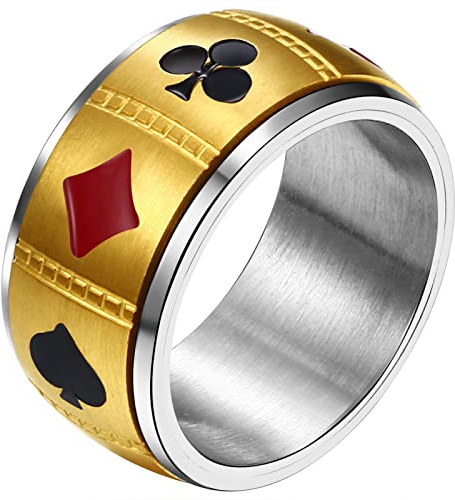 JewelryWe Schmuck Spinnring aus Edelstahl, Spielkarte Pik Ass Poker Ring Fidget Band Ring Stress lindernde Angst Ring für Damen Herren Hochzeit Versprechen Verlobungsring