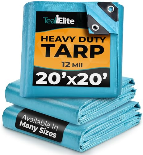 Tarps Heavy Duty Waterproof 20x20 ft, 12 mil Thick Tarp Cover with Grommets