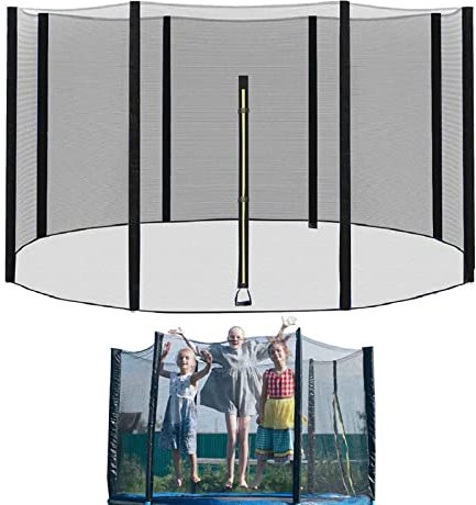 Trampolino con recinto in rete, rete di sicurezza per trampolino resistente, rete di recinzione, canestro e scala, trampolino per adulti e bambini Qarido