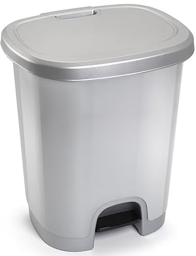 Muddy Hands 18 Litre Plastic Foot Pedal Bin Slim Kitchen Bedroom Bathroom Rubbish Recycling Waste Dustbin (Silver)