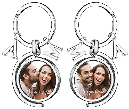 Easycosy Christmas Gifts Photo Keyring Personalised Colorful Double Sided Keychain Custom Valentine's Day Anniversary Birthday Memorial Xmas Secret Santa Gifts for Men Women Him Her Couple