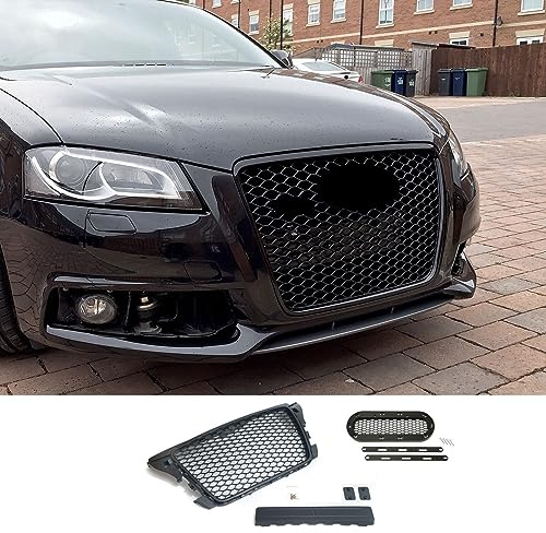 Kompatibel mit A3 8P Kühlergrill Wabengrill Front Grill mit Emblemhalter mit ohne PDC 2008-2013