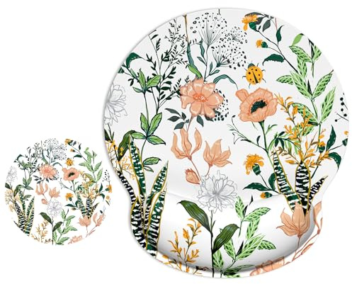 ITNRSIIET Ergonomisches Mauspad mit Handgelenkstütze, Handgelenkauflage, glatte Oberfläche, rutschfeste Gummiunterseite, bequeme Bürobedarf, Schmerzlinderung, 24,9 x 23,1 cm, Blumenmuster