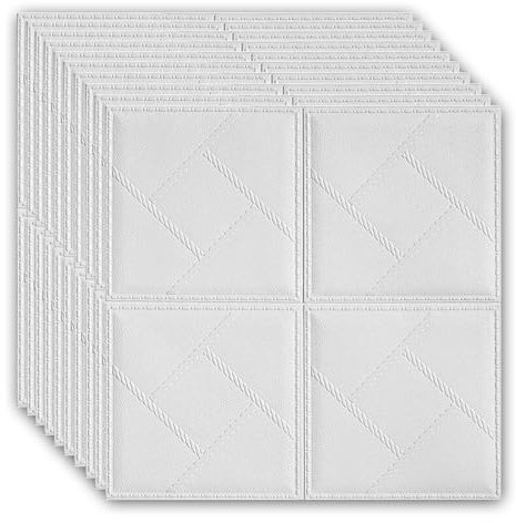 HAILM Panneaux Muraux 3D, 10 Pcs 52.7 Sq.Ft Couverture Auto-Adhésif XPE Mousse Imperméable Eau, 27.5x27.5 Papier Peint Brique, Carreaux Mur pour Maison, Décor Bureau,Blanc