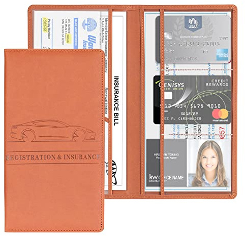JNNJ Cartera Organizadora De Guantera De Cuero PU Para Documentos De Coche, Matrícula Y Seguro, Coche Organizador De Documentos Hombres Mujeres (Marrón)
