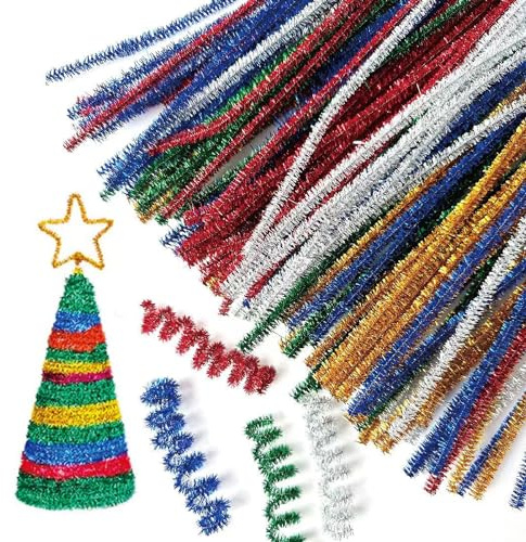 100 Limpiapipas Purpurina Multicolor, Limpiador de Tallo Chenilla de Alambre, Limpiador de Pipas Brillo del Brillo, para Manualidades Y Decoración Navideña -10 Colores Mezclados