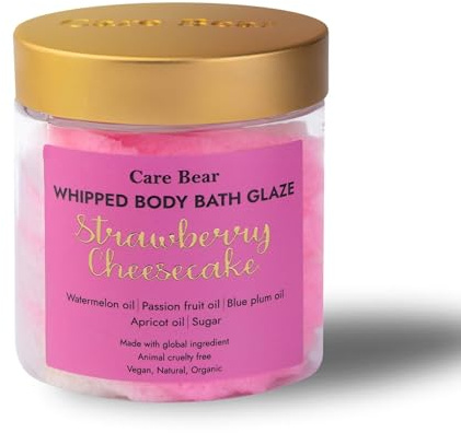 CareBear Whipped Body Bath Scrub, Peeling och Peelingmedel, med aprikosolja, blå plommonolja, vitamin B1, C och Omega 3, naturliga ingredienser (200 g)