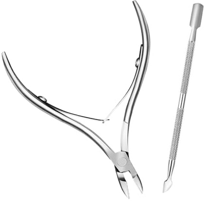 2Pcs Cuticle Clipper Tools - Cuticle Cutter, Cuticle Pusher, Professional Nipper, Stainless Steel Cuticle Trimmer, Cuticle Remover, Dead Skin Pusher, Pedicure Manicure Tools for Manicure and Pedicure