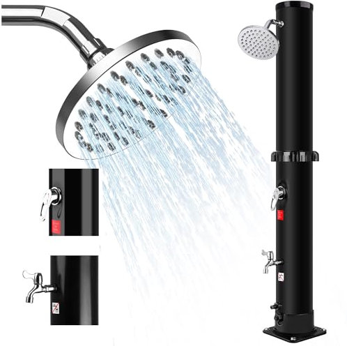 upstartech Solardusche 35 Liter | Gartendusche Solar Pooldusche mit bodenplatte | 360° Verstellbarer Duschkopf | Heiß- und Kaltwassereinstellung | Druckregulierung | Wasserhahn(Kaltes Wasser) (40L)