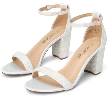 DREAM PAIRS Women's Chunk Low Heel Pump Sandals,Size 7,White-Pearl,CHUNK