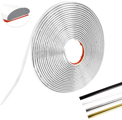 MeYuxg Modanatura Adesiva Autoadesiva, PVC Listello Decorativo Flessibile, Bordo Adesivo per Pareti, Battiscopa Adesivo Adatto per Camera da Letto, Bagno, Cucina, Parete,Soffitto(Bianco-8M-8MM-2.8MM)